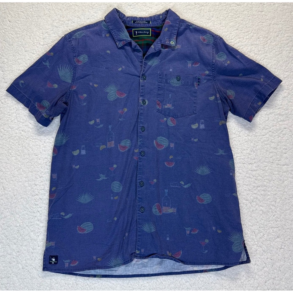 William Murray Blue Short Sleeve Button Up Shirt Tropical Print Mens Medium